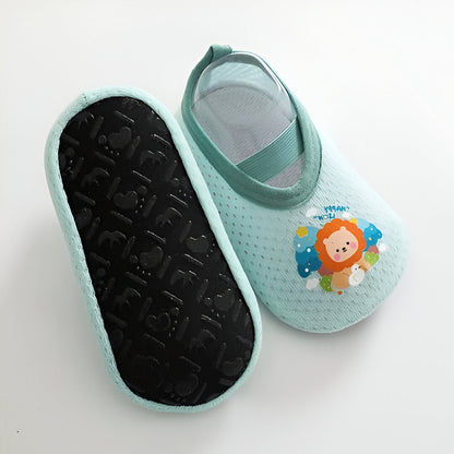 Belro baby cartoon non-slip shoes featuring colorful animal designs, soft footwear for infants with anti-slip soles.
