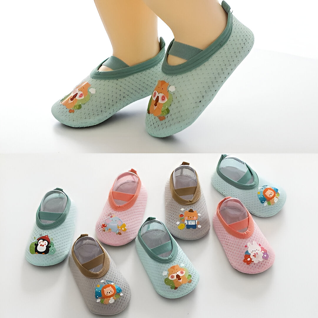 Belro baby cartoon non-slip shoes featuring colorful cartoon designs and soft sole for safe indoor wear.