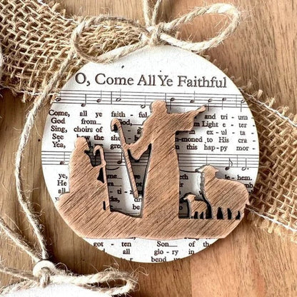 Belro nativity-themed music sheet ornament collection featuring detailed designs, perfect for holiday decorations or collectibles.