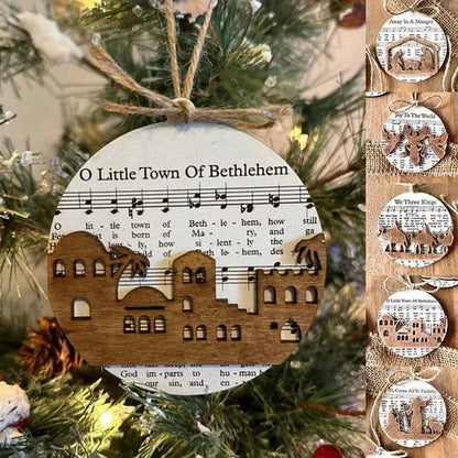 Belro nativity-themed music sheet ornament collection featuring detailed designs, perfect for holiday decoration.