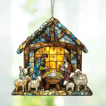 Belro Nativity Scene suncatcher featuring detailed nativity figures and star design, perfect for home and garden decor.