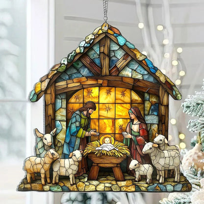 Belro nativity scene suncatcher with detailed figures and vibrant colors, designed for decorative home and garden display.