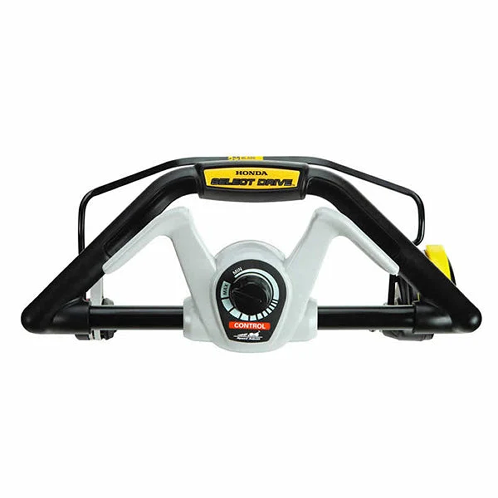 Honda HRX217VKA 21-inch gas self-propelled lawn mower with 200cc engine, shown in a garden setting.