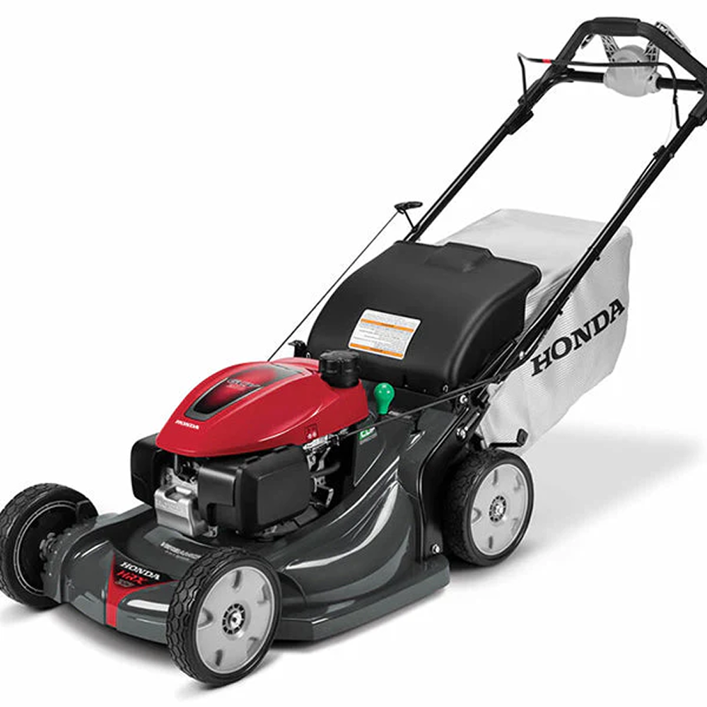 Honda HRX217VKA 21-inch gas self-propelled lawn mower with 200cc engine, shown in a typical outdoor yard setting.