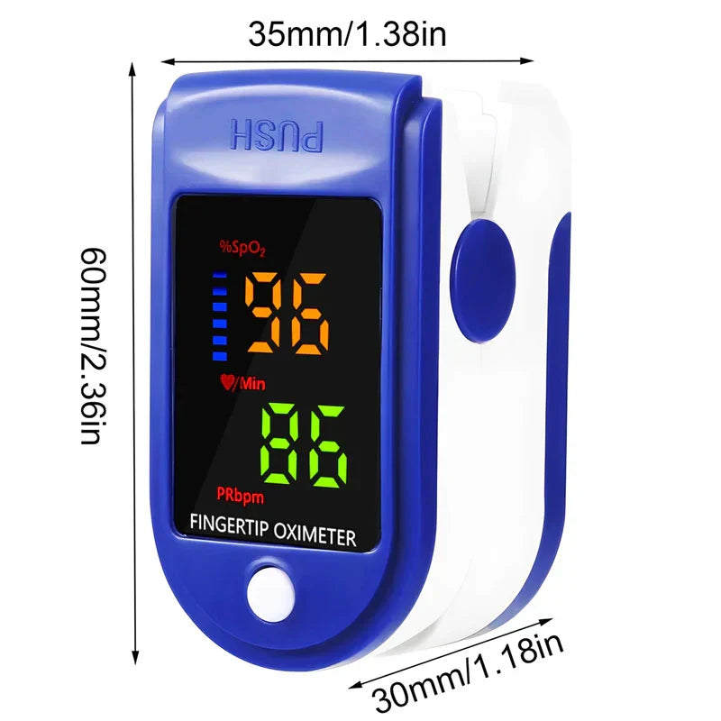 Belro blood oxygen meter displaying digital readout with oxygen saturation level on a white background.