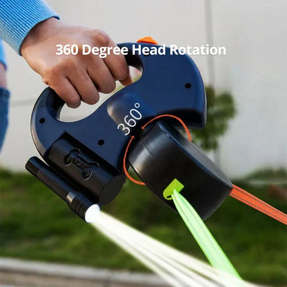 Belro dual dog leash with built-in flashlight and waste bag holder, designed for secure walking and outdoor visibility.