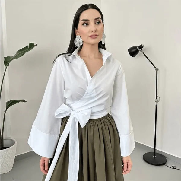 Men's Belro blouse with wide bow belt, stylish clothing featuring a classic design and elegant detailing.
