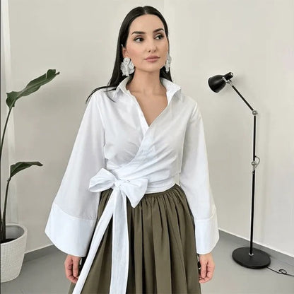 Men's Belro blouse with wide bow belt, stylish clothing featuring a classic design and elegant detailing.