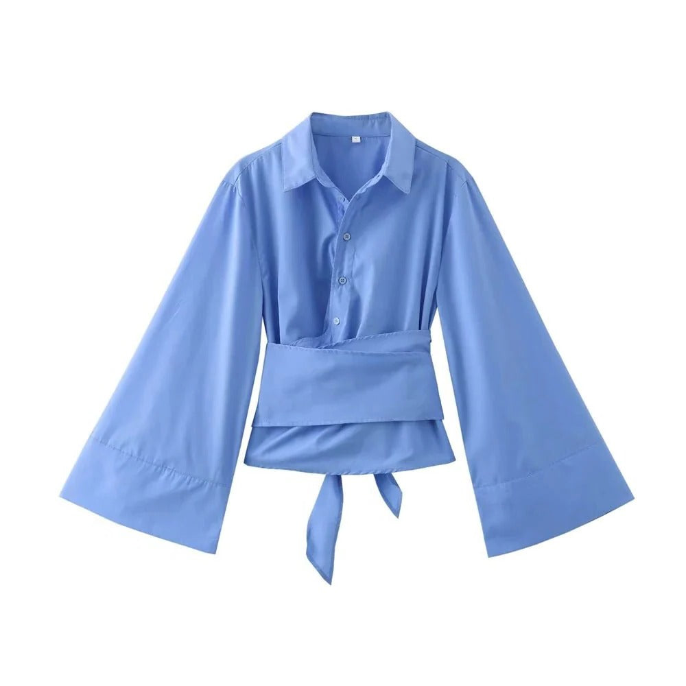 Men's blouse by Belro featuring a wide bow belt, stylish and elegant clothing for sophisticated fashion looks.