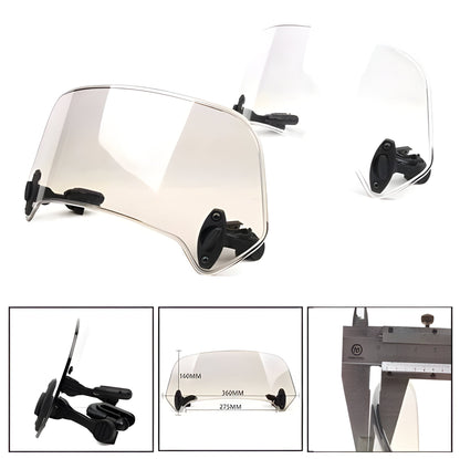 Belro motorcycle windshield extension mounted on a motorcycle, providing added wind protection for riders.