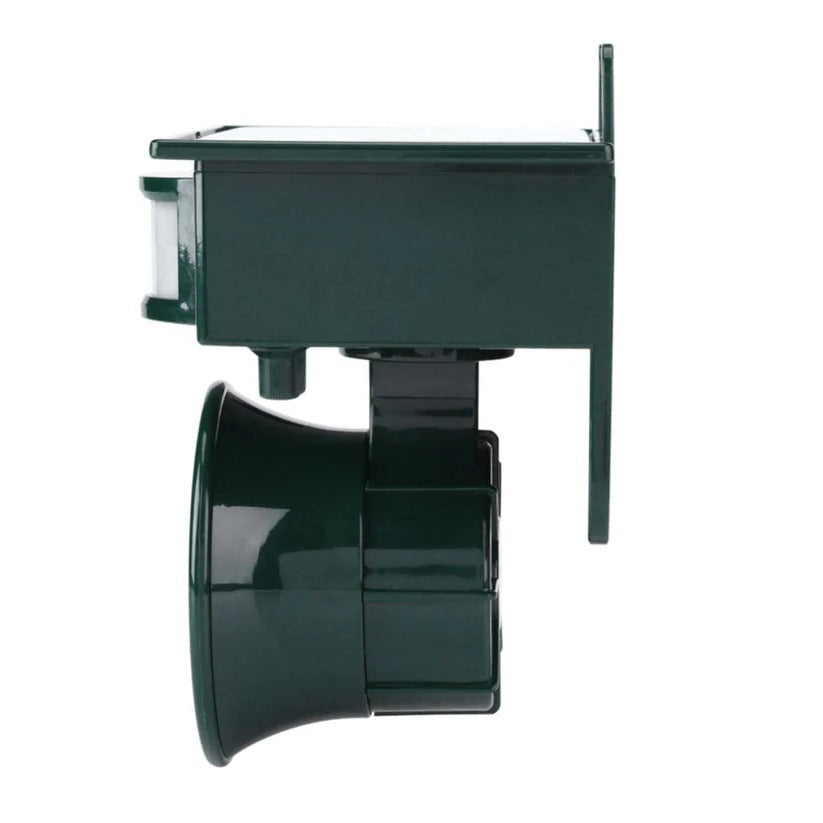 Belro motion sensor bird deterrent for crows and pigeons, with sound scarer for outdoor pest control in home and garden.