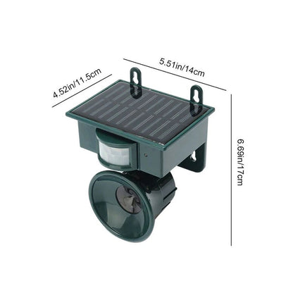 Belro motion sensor bird deterrent device for crows and pigeons, with sound scarer for outdoor pest control.