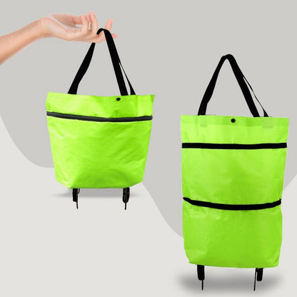 Belro 2-in-1 foldable shopping bag with wheels, compact luggage and versatile carrying solution, black with handle and wheel features.