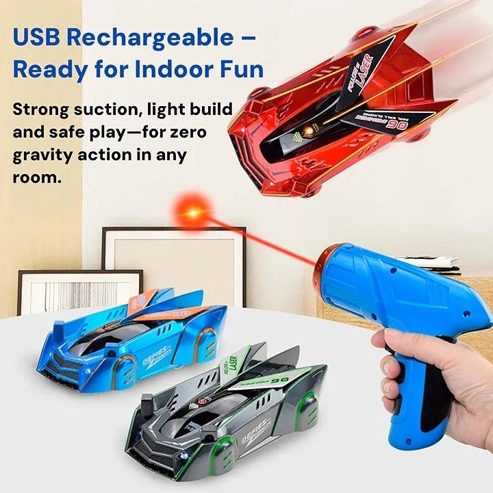 Belro wall climbing car toy for kids, colorful plastic vehicle designed for indoor climbing and play.
