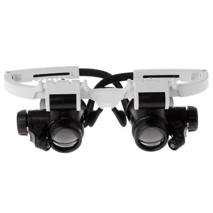 Belro LED glasses magnifier with 8x, 15x, and 23x zoom, showcasing the lightweight optical magnifier in use.