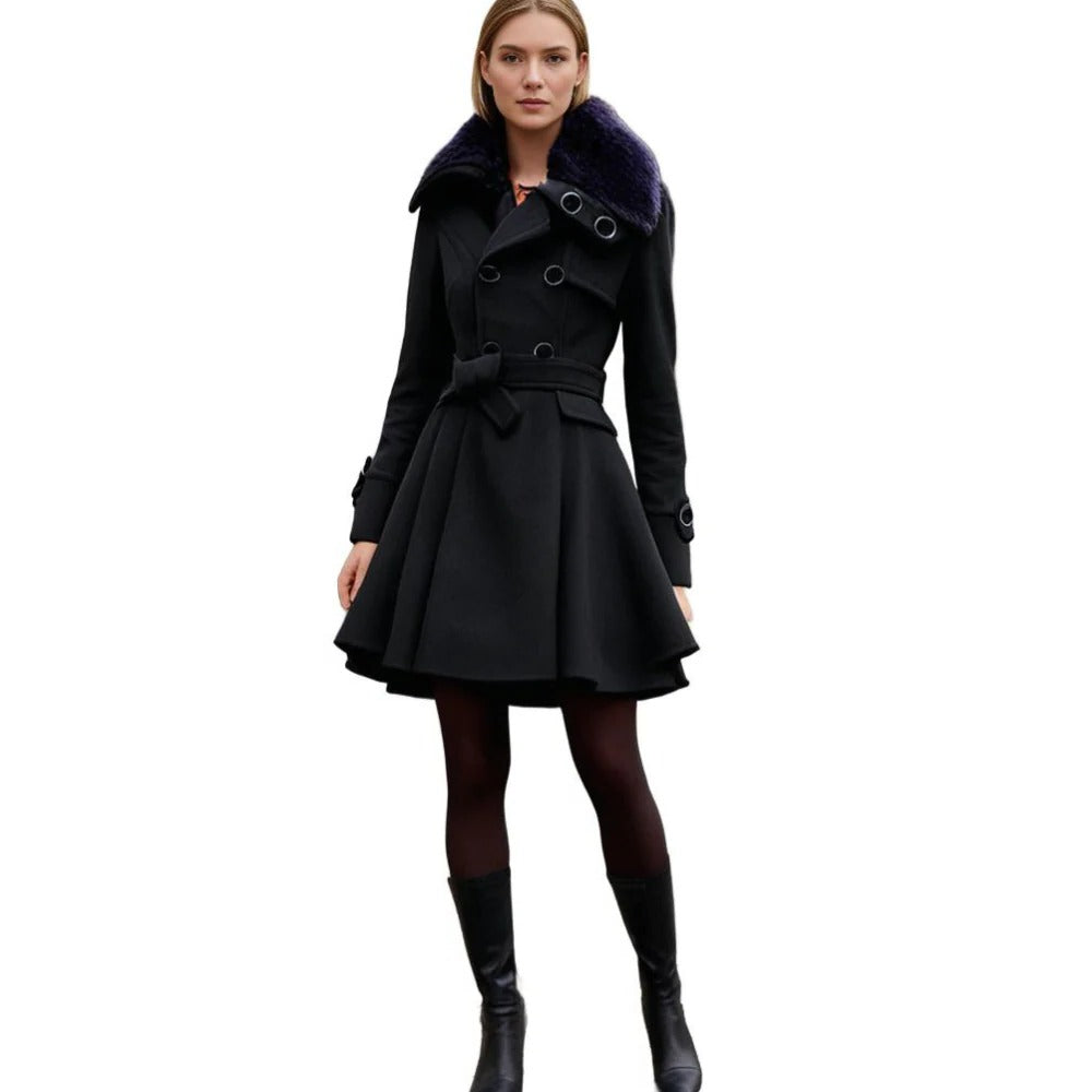 Belro women's long winter coat in warm, plush fabric, featuring a hood and stylish design for cold weather comfort.