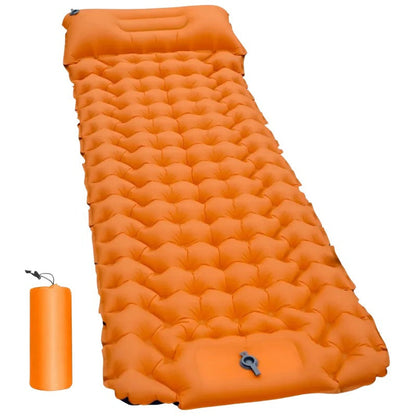 Belro ultralight and compact outdoor sleeping pad with blue fabric and cushioned surface for camping comfort.