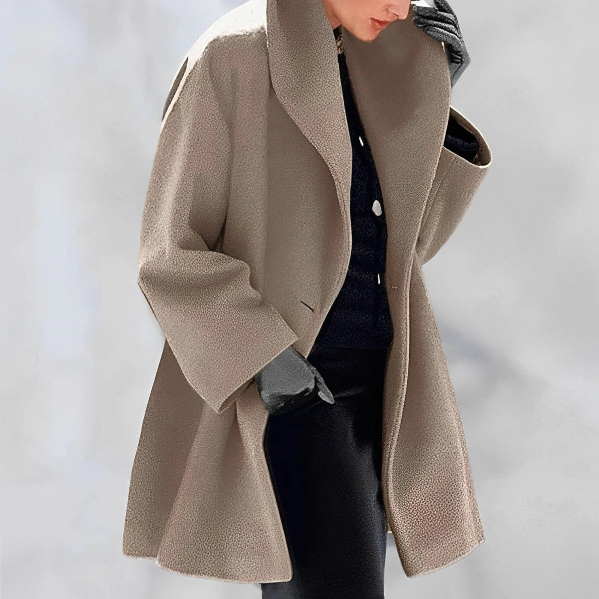 Belro Urban Wool Winter Jacket displayed on a hanger, featuring a stylish dark gray coat with a high collar and button details.