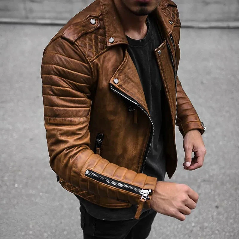 Belro men's leather jacket featuring a sleek design, durable texture, and stylish fit, shown on a hanger against a neutral background.