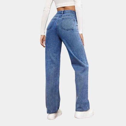 Belro casual baggy jeans for women featuring relaxed fit and distressed denim, displayed on a model.