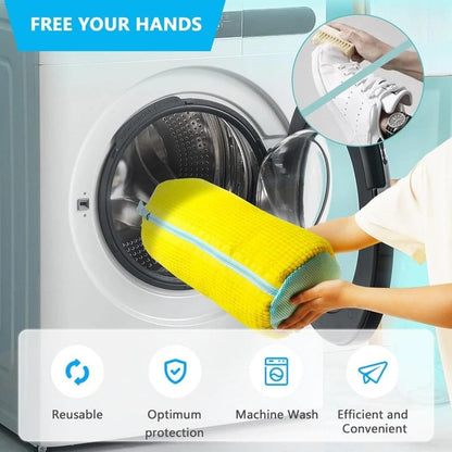 Belro Shoe Washing Machine Bag for footwear, shown open with shoes inside, designed for gentle cleaning of shoes in washing machines.