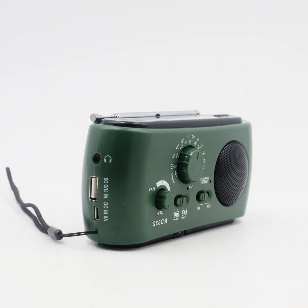 Belro portable emergency radio with digital display and hand crank, designed for reliable audio and weather alerts during emergencies.