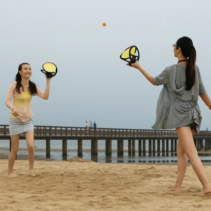 Belro outdoor catch ball game set with two colorful balls and a net for outdoor play in the garden.