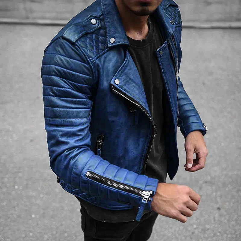Belro men's leather jacket showing a sleek, durable design with classic styling and high-quality leather material.