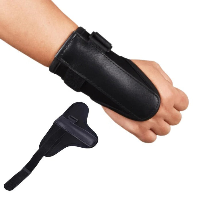 Belro golf wrist brace band trainer for swing alignment, shown on a golfer's wrist during outdoor practice session.