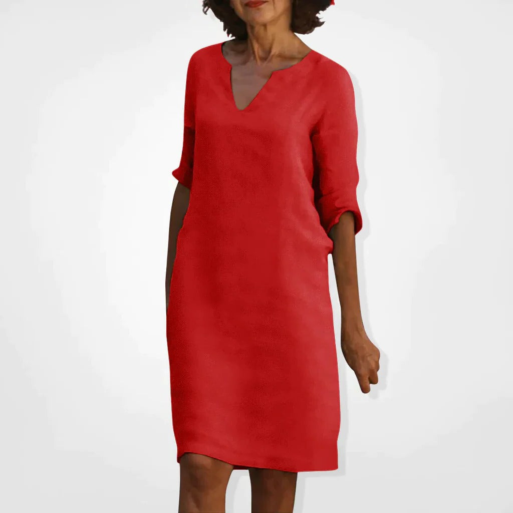 Belro summer dress with V-neck, lightweight and flowy, featuring a sleeveless design perfect for warm weather.