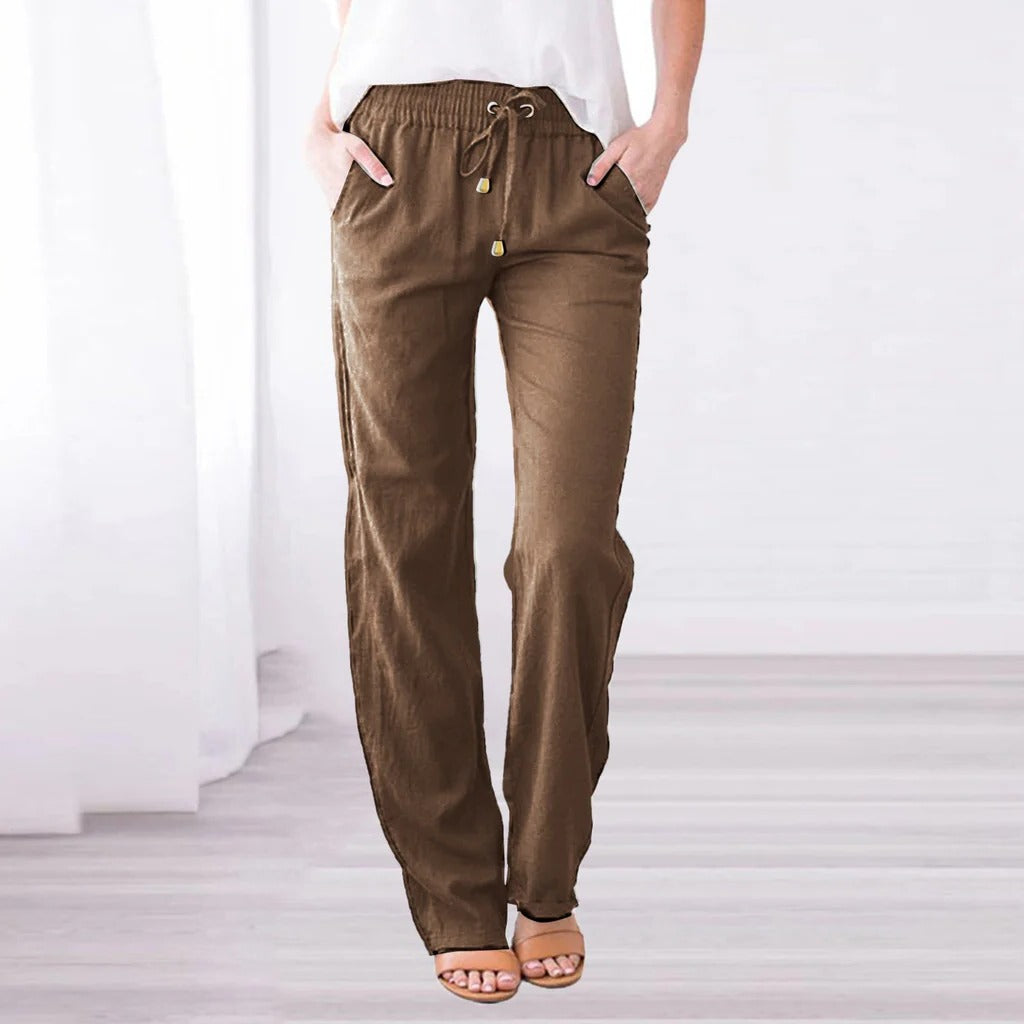 Belro summer trousers, lightweight clothing pants with a relaxed fit, shown in a neutral color on a model.