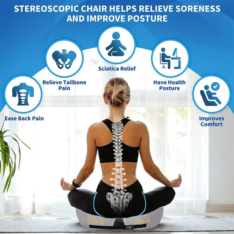 Belro adjustable memory foam sit bone relief cushion for back support, designed for comfort and pain relief while seated.