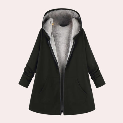Belro women's casual warm hooded jacket with front pockets, cozy fleece lining, and adjustable drawstrings, perfect for cold weather.
