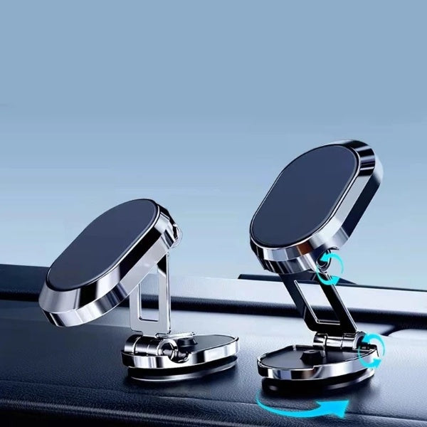 Belro folding magnetic car phone holder attached to car dashboard, adjustable mount for smartphones, compact electronics accessory.