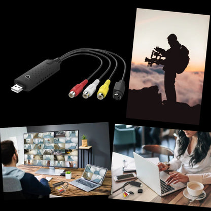 Belro USB 2.0 capture adapter connected to electronic device for video and data transfer, showing compact design and ports.