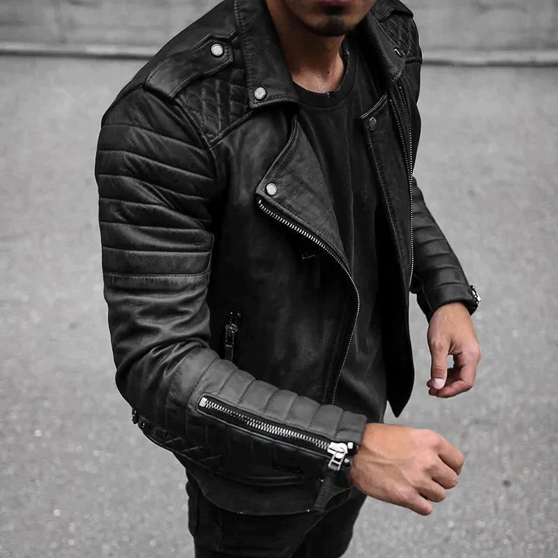Belro men's leather jacket, stylish and durable, shown in black with a classic collar and front zipper, tailored fit for modern fashion.