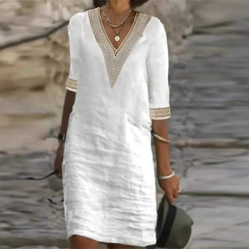 Belro stylish linen summer dress for women, lightweight and breathable, featuring a relaxed fit and elegant design.