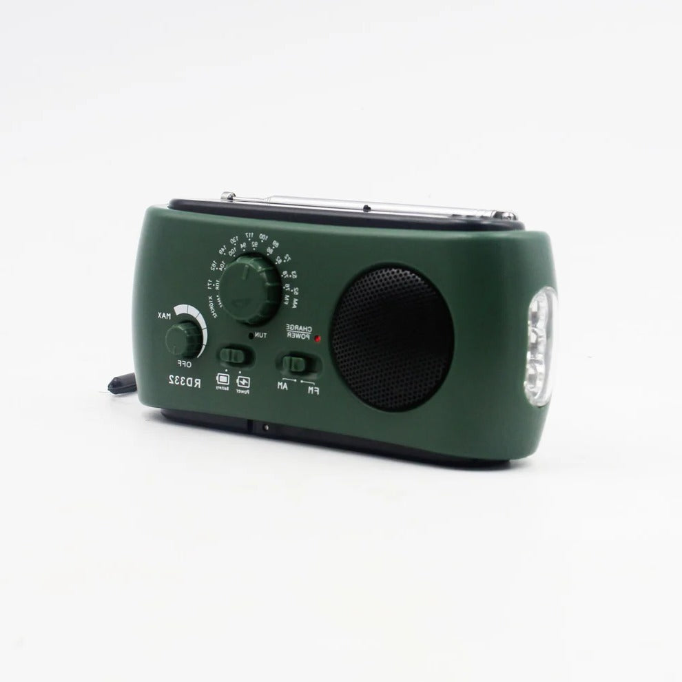 Belro portable emergency radio with digital tuner, hand crank, and USB charging for reliable audio in emergencies