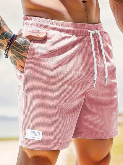 Men's Belro corduroy leisure shorts in tan, featuring a relaxed fit and casual style, shown on a model against a neutral background.