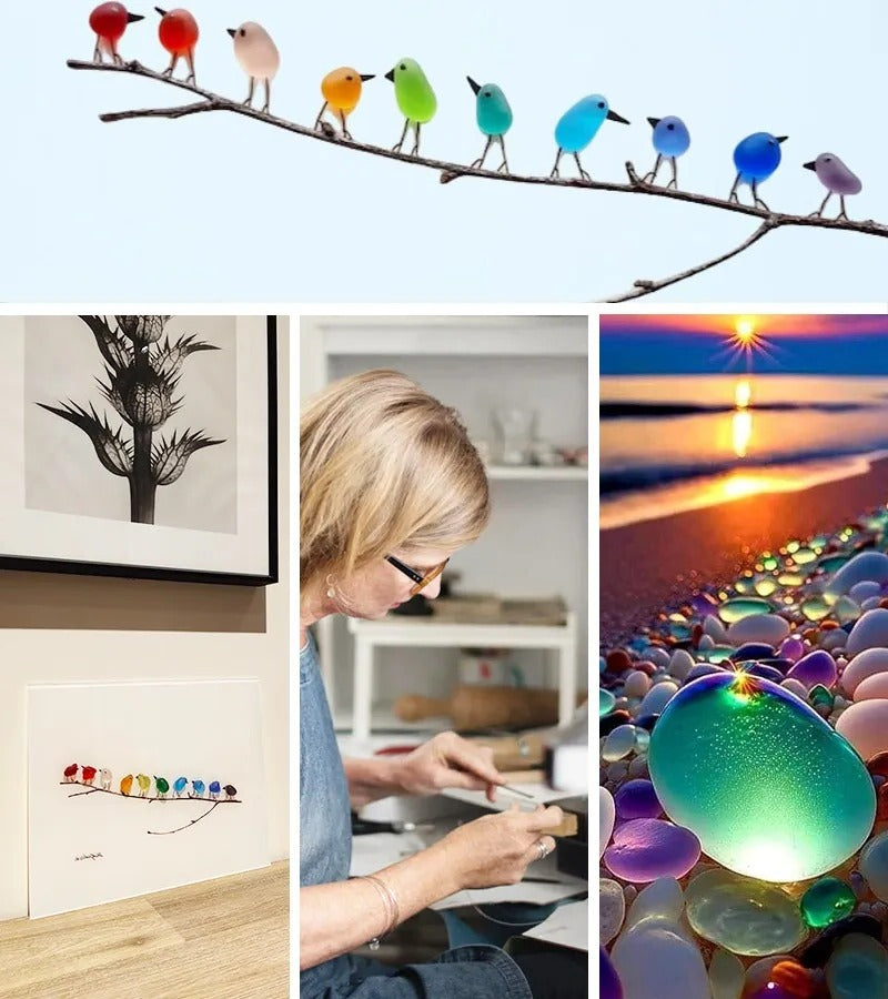 Belro Sea Glass Birds Decor with coastal love notes, featuring glass bird figures for home and garden coastal decor.