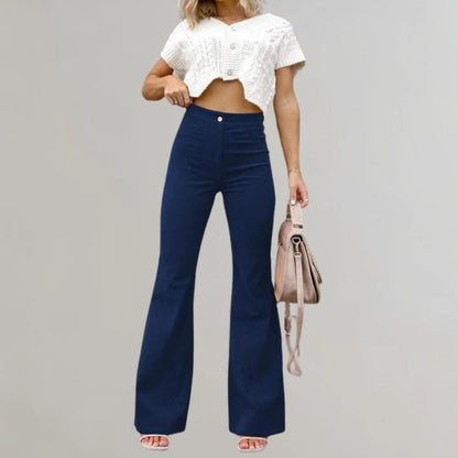 Belro trendy corduroy flared trousers, showcasing their high-waisted fit and wide-leg style in a stylish clothing image.