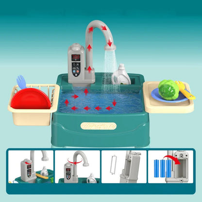 Children’s play kitchen with flowing water feature, colorful plastic kitchen set for kids, by Belro, designed for imaginative play.