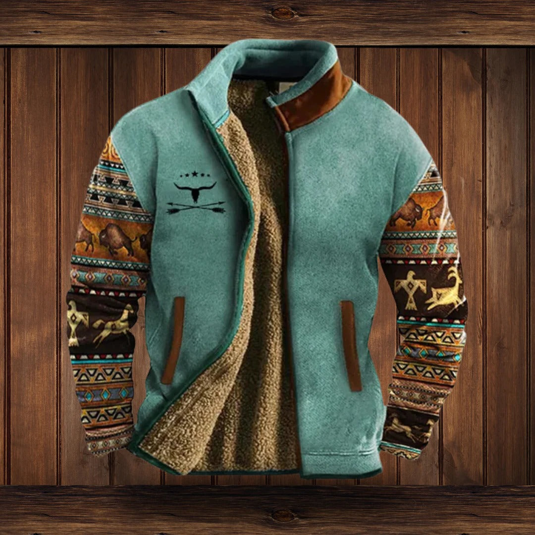 Men's outdoor fleece jacket by Belro, shown in a close-up of the soft, warm fabric and front zipper detail.