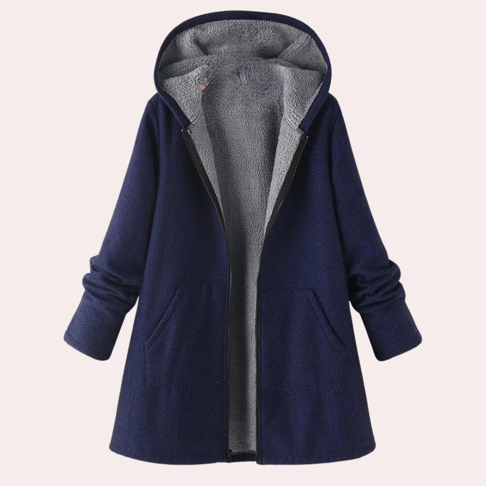Women's Belro casual warm hooded jacket with front pockets and cozy fleece lining, perfect for chilly weather.