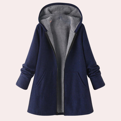 Women's Belro casual warm hooded jacket with front pockets and cozy fleece lining, perfect for chilly weather.