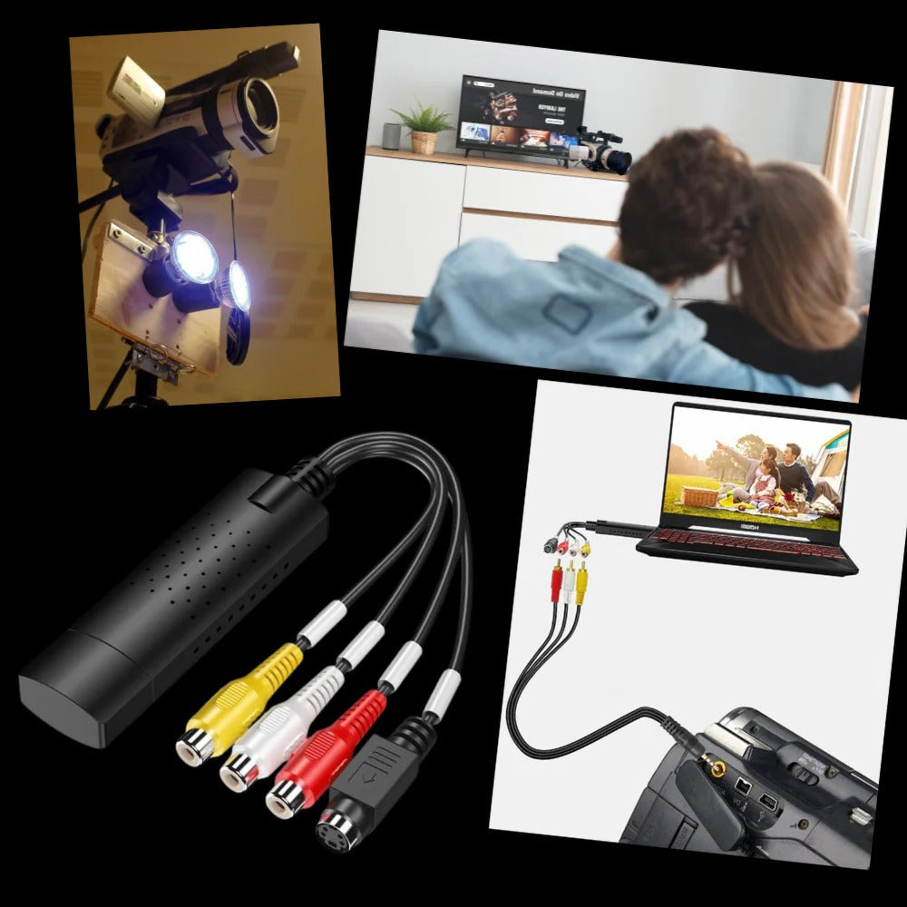 Belro USB 2.0 Capture Adapter connected to electronic device for video or data transfer, with cable and ports visible.