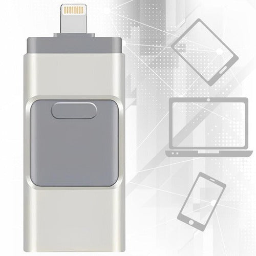 Belro USB flash drive compatible with iPhone and Android devices, shown connected to a smartphone in this electronics image.