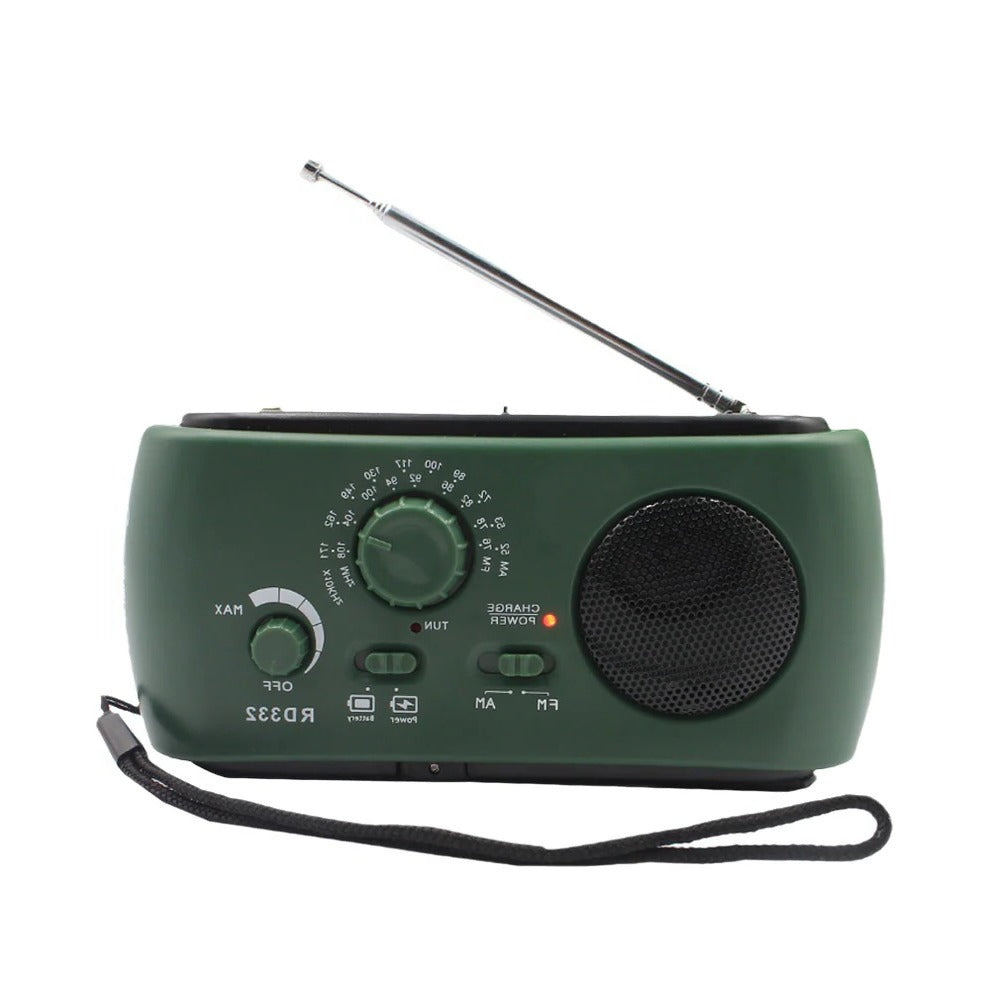 Belro portable emergency radio with digital display and hand crank, ideal for outdoor and emergency use.