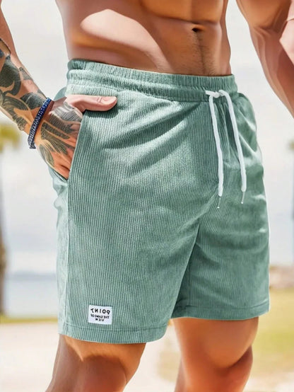 Men's Belro corduroy leisure shorts in beige, featuring a relaxed fit and side pockets, suitable for casual wear.