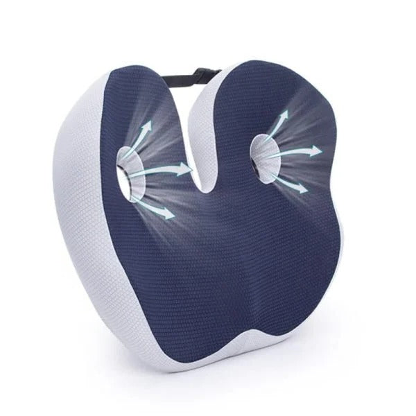 Belro adjustable memory foam sit bone relief seat cushion with ergonomic design for back support and comfort.